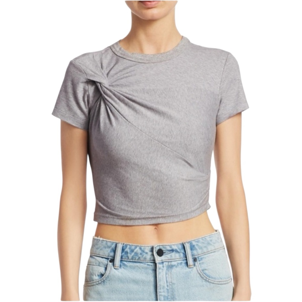 T Alexander Wang Compact Jersey Twist Crop Top Short Sleeve Gray Cotton NWT XS
